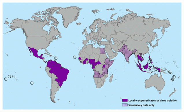 Mapa do vírus zika no mundo