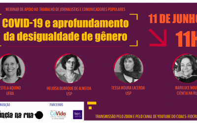 Webinar “Covid-19 e aprofundamento da desigualdade de gênero” acontece nesta quinta